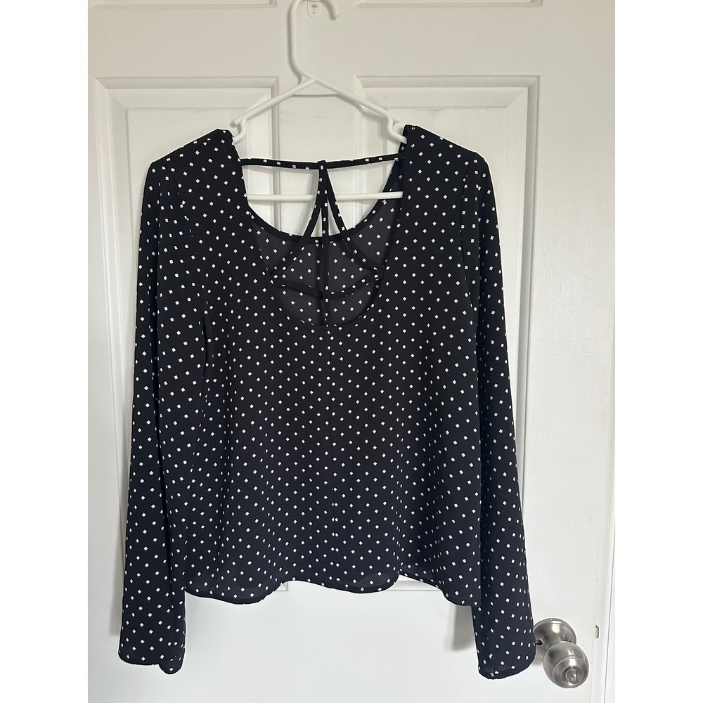 Grayson Threads BlackW/hite Polka Dot Tie Back‎ Long Bell Sleeve Top Womens S - Picture 2 of 7